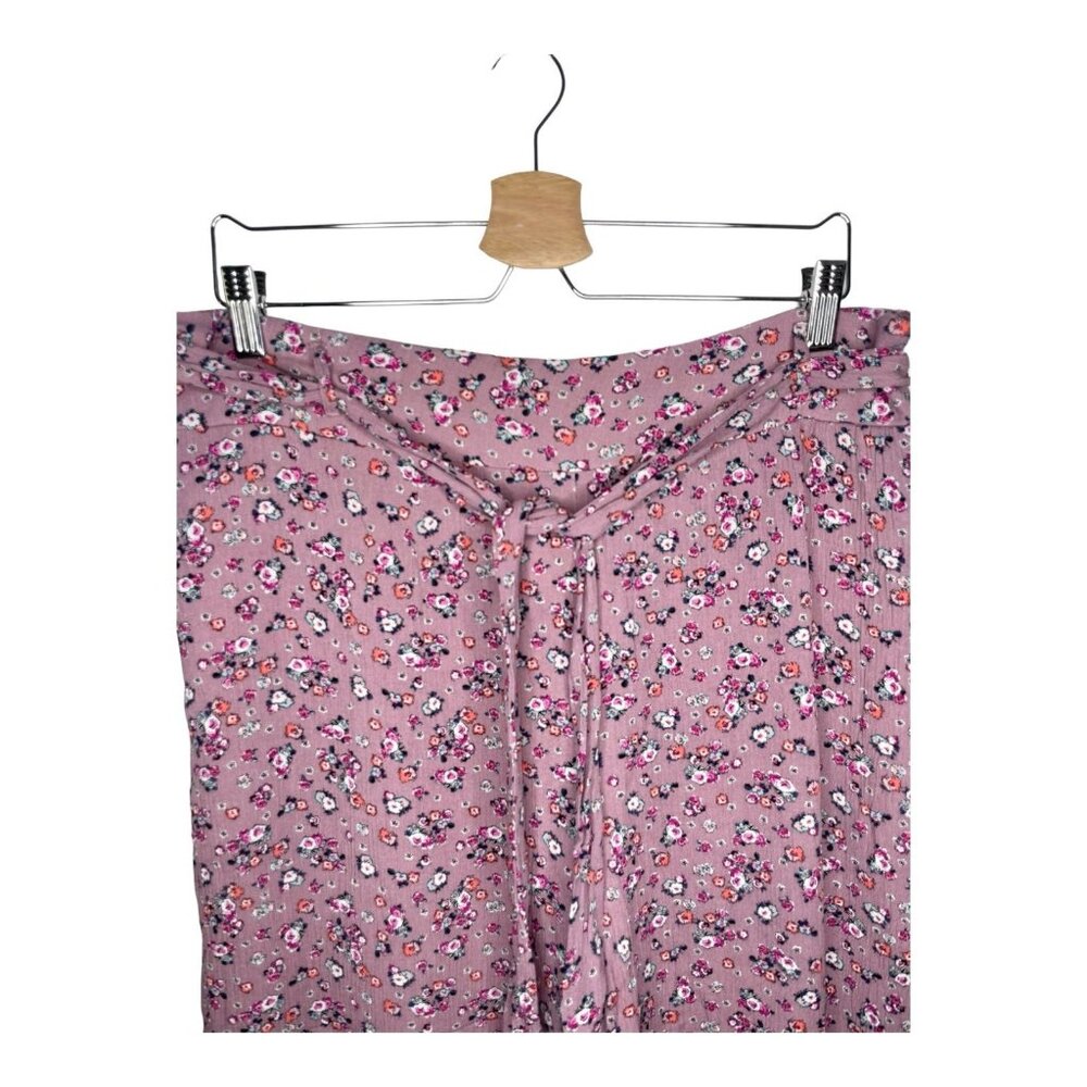 Wide Leg High Waist Floral Pan Mauve Multi Flat Front Elastic Pockets Size XL - Picture 4 of 9